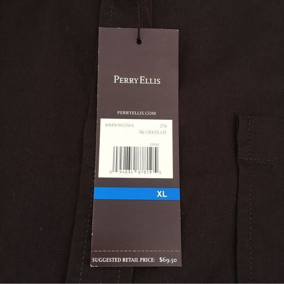 🆕Perry Ellis Men’s Brown Long Sleeve Button Down Shirt - Picture 5 of 6
